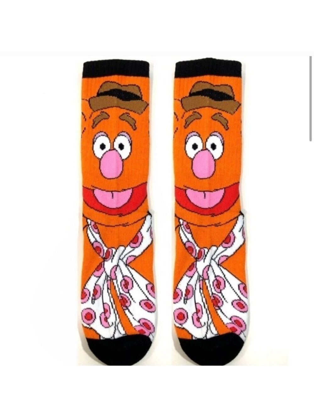 4/$25 Disney Muppets Fozzy Bear Novelty Crew Socks Unisex New Orange Socks